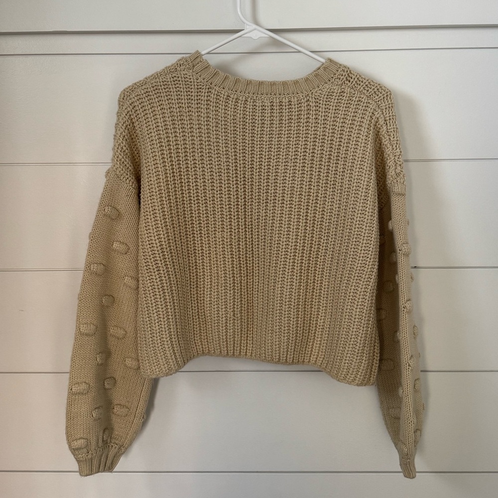 moon & madison Beige Cropped Textured Knit Sweater, Women’s XS